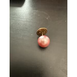 1940s Brass Lapel Pin W Red Glass Pearl